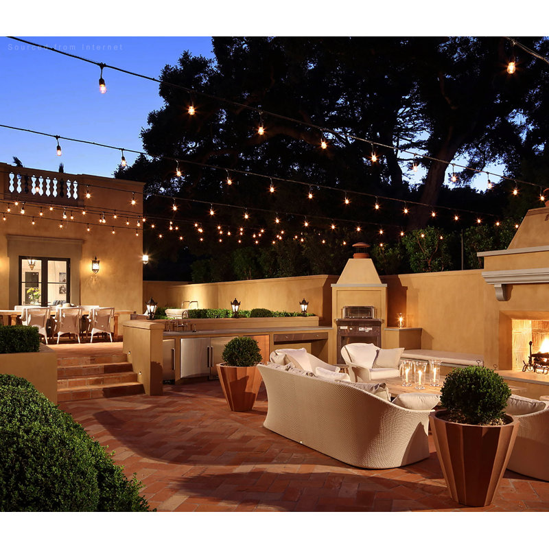 Guirlande de 50 lumières pour terrasse, imperméable, 15 douilles, 16 ampoules incluses, base E26, pour les fêtes, jardin