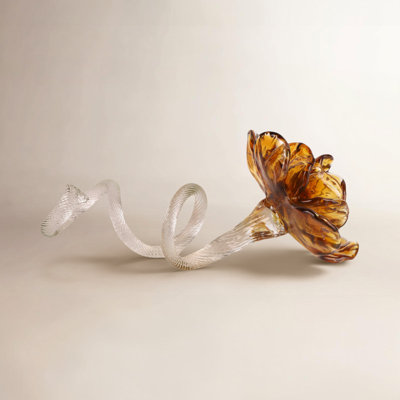 Amber Glass Flower Sculpture