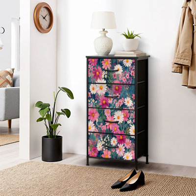 4 Drawer Dresser for Bedroom, Narrow Chest of Drawers, Wooden Top and Study Iron Frame 18"x37.5"-(WxH)