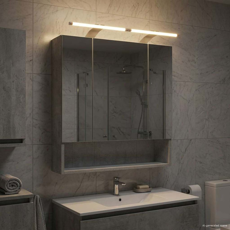 W H Wall Mounted Required Medicine Cabinet Mirror 2, 70cmH x 60cmW x 14.5cmD, Concrete Grey