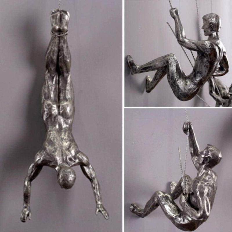 Climber Wall Decor Set with Hooks for Unique Home Art, Sliver