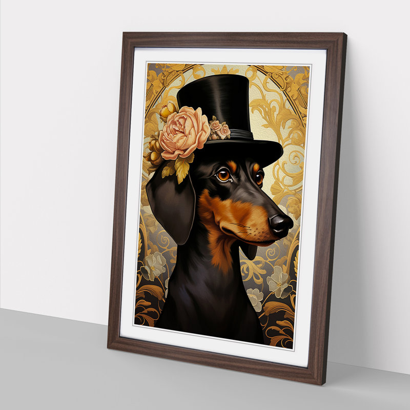 Dachshund Nouveau No.2 - Framed Print, Walnut, 34cm H x 25cm W x 2cm D