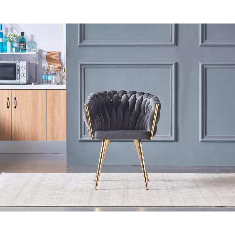 Single Velvet Upholstered Dining Chair | Arm Chair | Metal Legs, 6, Grey