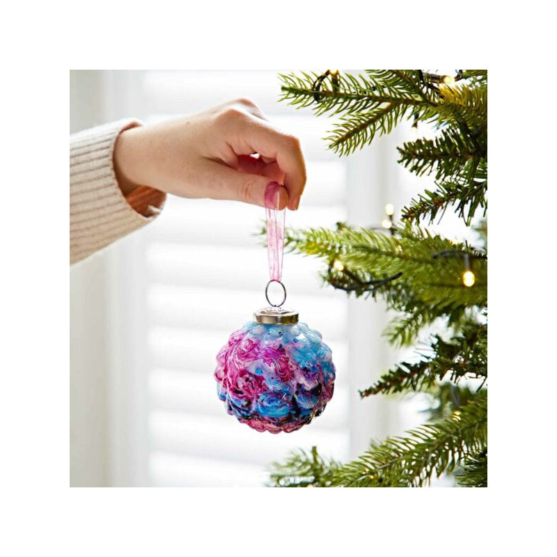 7cm Marble Glass Bauble, Blue