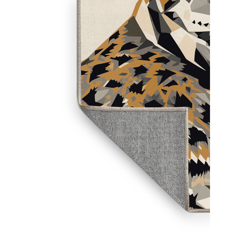 Machine Washable Oryn Lynx Modern Geometric Rug in Gray – Beige Binding, 7x10