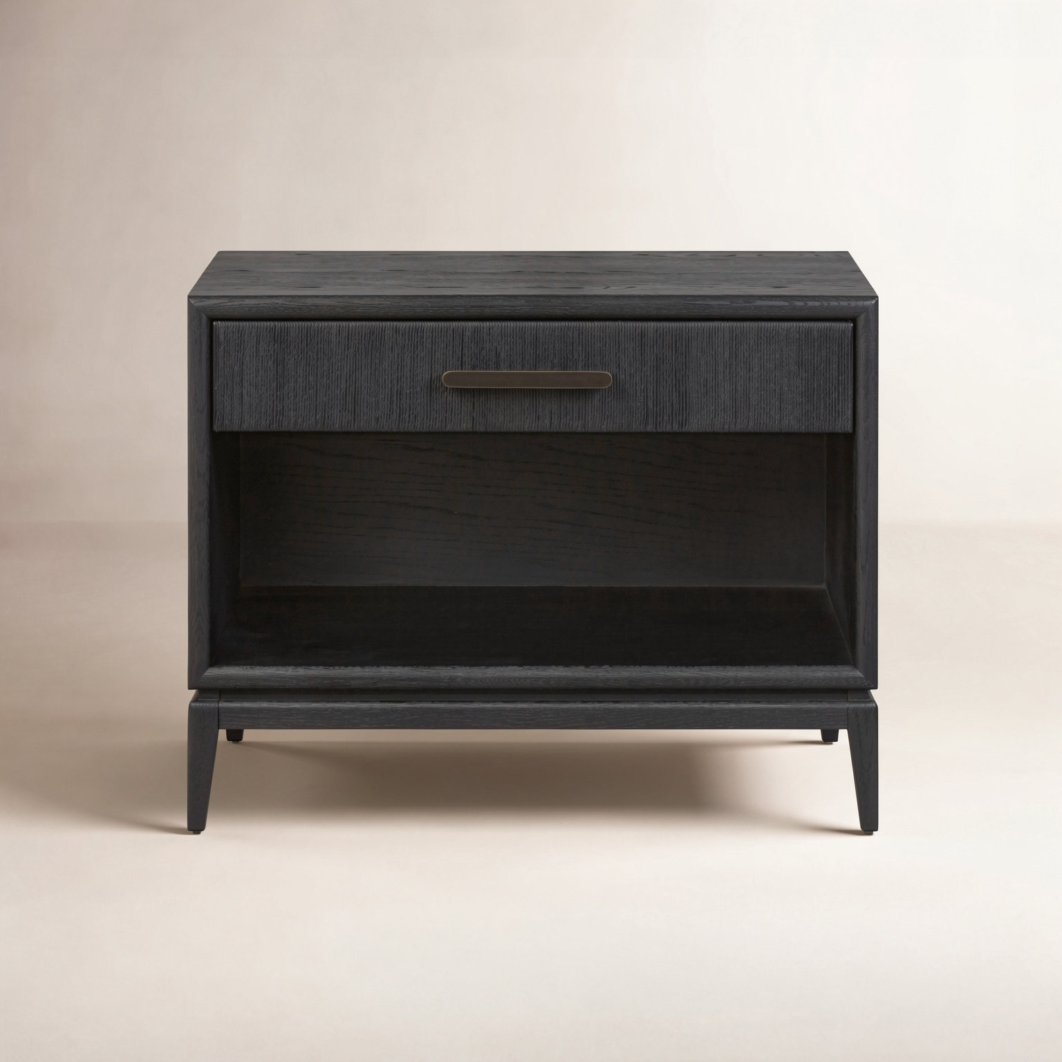 1-Drawer Open Oak Nightstand, Black