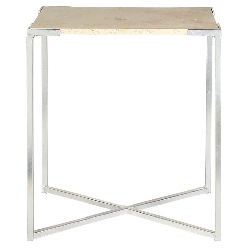 Amelia Cross Legs End Table, Lite Travertine