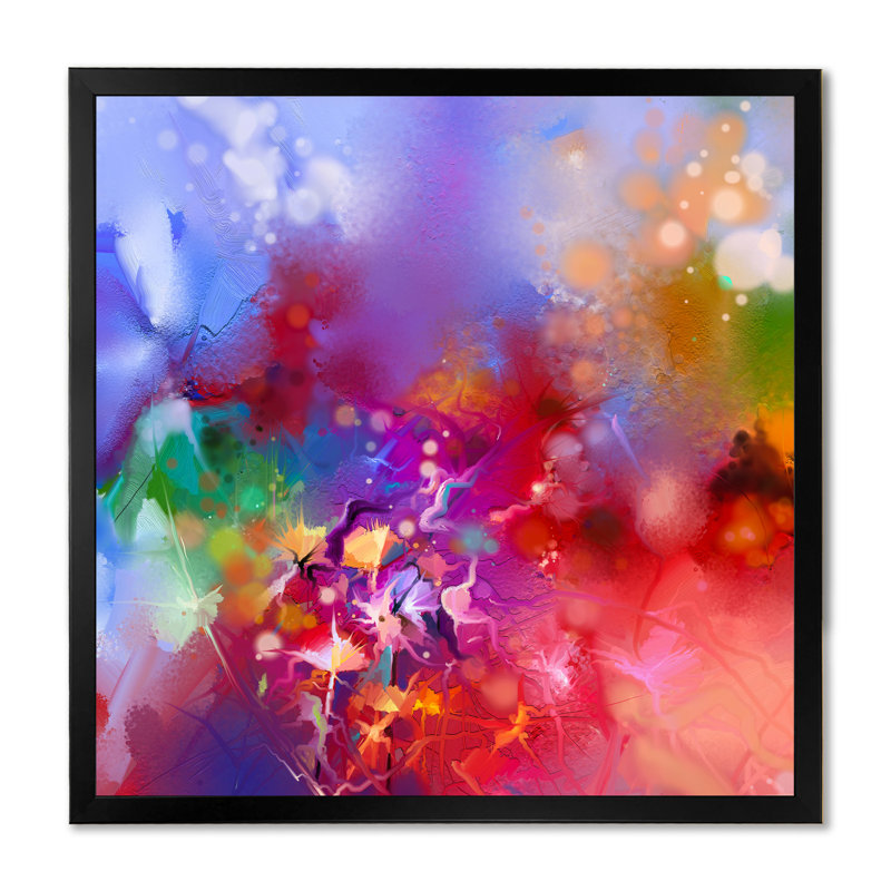 Art floral grunge mauve et rouge II - reproduction d'art sur toile, Cadre noir, H 16 po x l 16 po x P 1 po