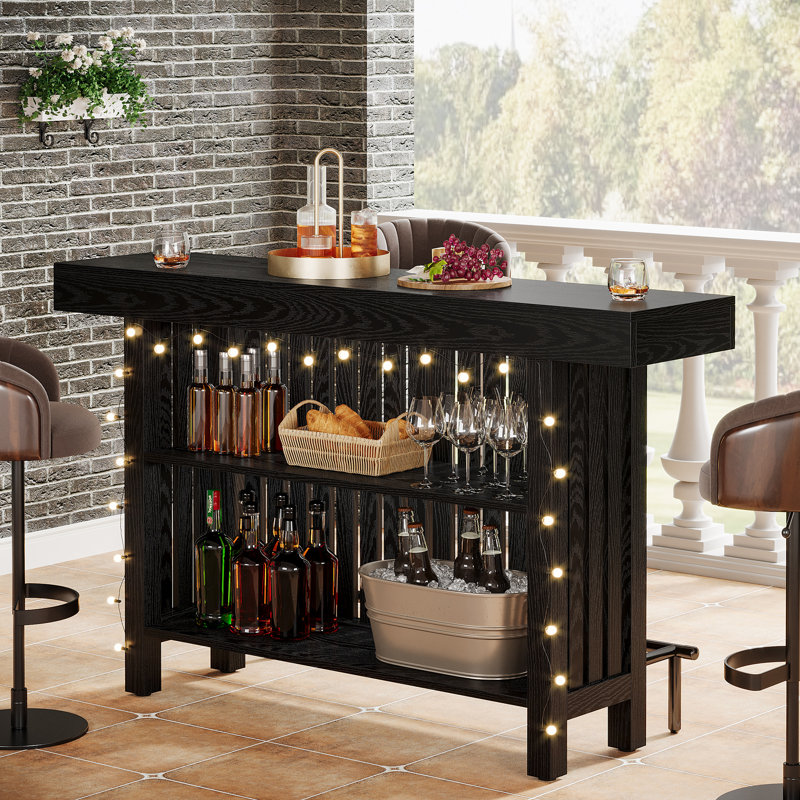 Table de bar moderne à 2 niveaux avec repose-pieds et bar pour la maison, Noir