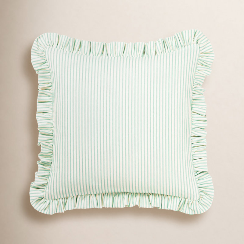 Birch Lane Ticking Stripe Ruffled Accent Pillow, Green, Polyester