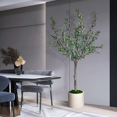Olive artificielle dans un pot décoratif blanc