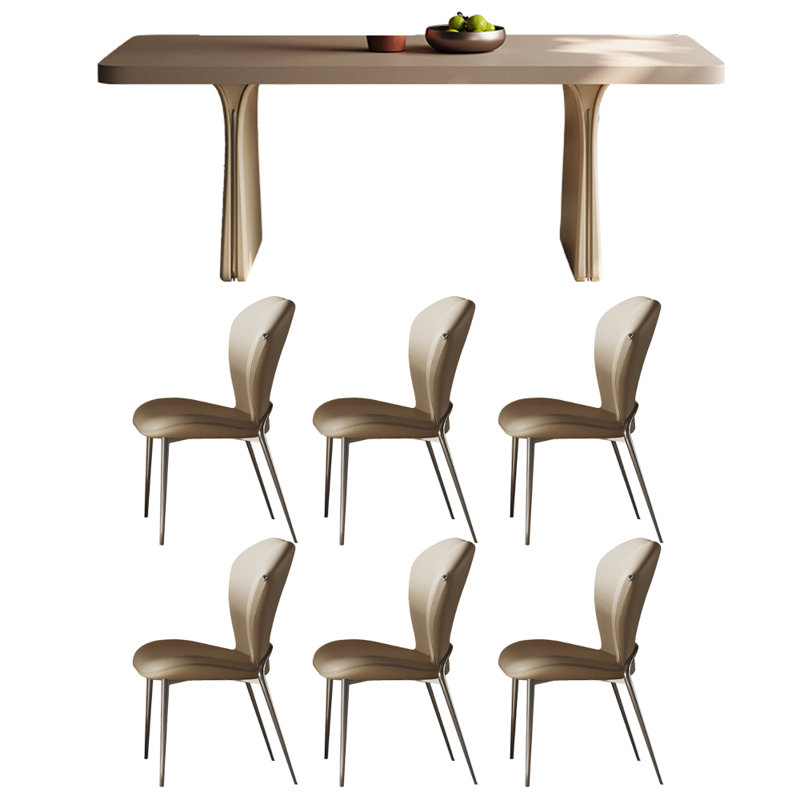 Modern Simple Large Rock Slab Dining Table Set, 29.52"H x 78.74"L x 31.49"W
