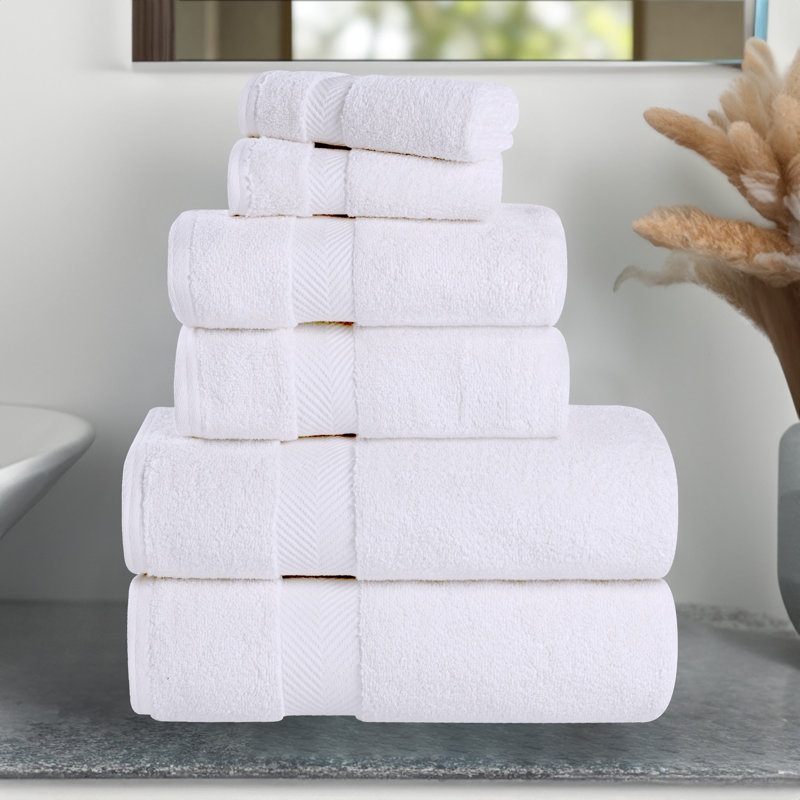 Ensemble de serviettes 100% coton ultra doux 6 pièces Hamachi, Blanc, 6 Piece Towel Set