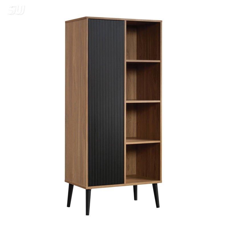 Armoire de rangement compacte et multifonctionnelle avec tablettes réglables, design contemporain pour le salon et l'organisation de bureau.