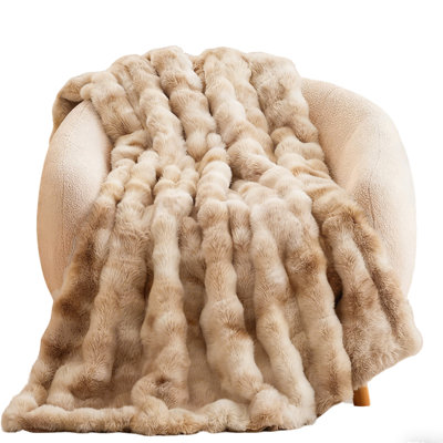 Tie-Dye Faux Rabbit Fur & Flannel Weighted Throw Blanket, Ultra Soft & Cozy for Sofa Couch Bed