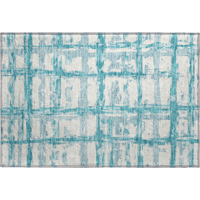 Premium Machine Washable Prisco Teal Rug, Rectangle 1'8" x 2'6"