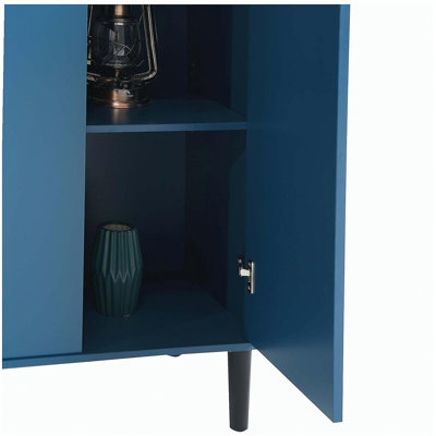 Tempered Glass Door Tall Storage Bookcase with Adjustable Shelves, 4 Doors MDF Cabinet for Living Room or Bedroom