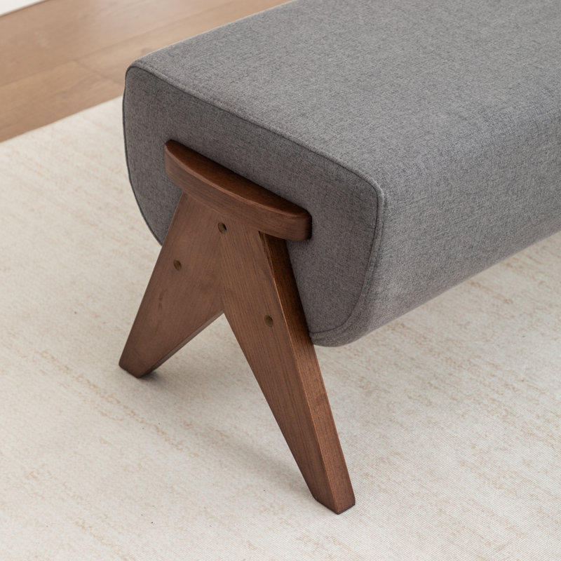 Chenice Upholstered Solid Wood Leg Bench, Gray