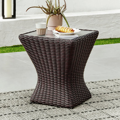 Anndria 13.8" W Square Wicker Outdoor Side Table with Cement Top