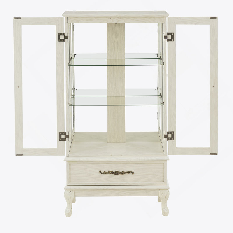 Armoire vitrée avec porte vitrée Curio, Blanc antique