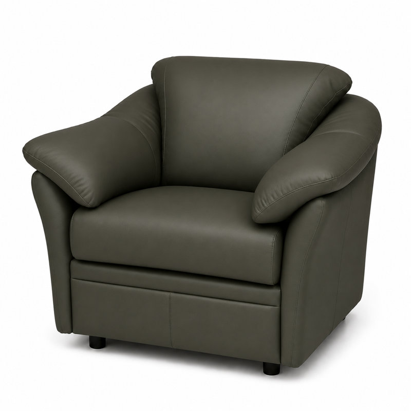 Ramdev Top Grain Leather Chair with Cushioned Back and Pillow Top Arm, Charcoal, 34" H x 39" W x 36" D