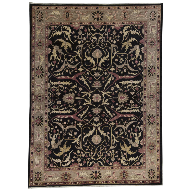 Hand-Knotted High-Quality Black and Brown Area Rug