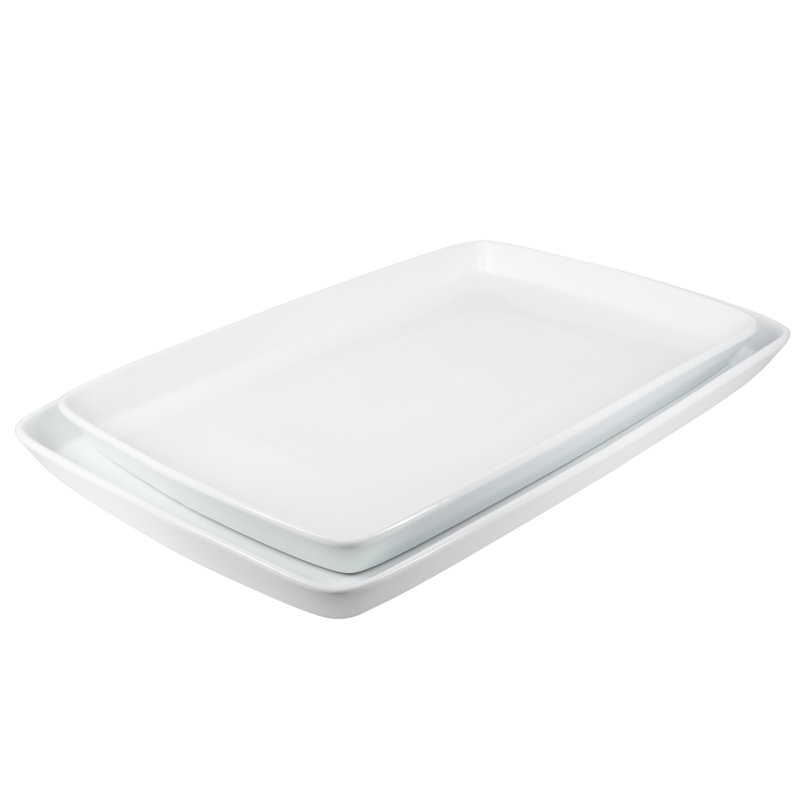 White Ceramic Rectangular Serving Platter, 18-Inch