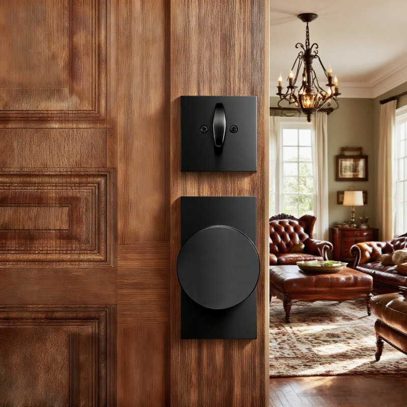 Deadbolt and Passage Door Knobs Set, Matte Black