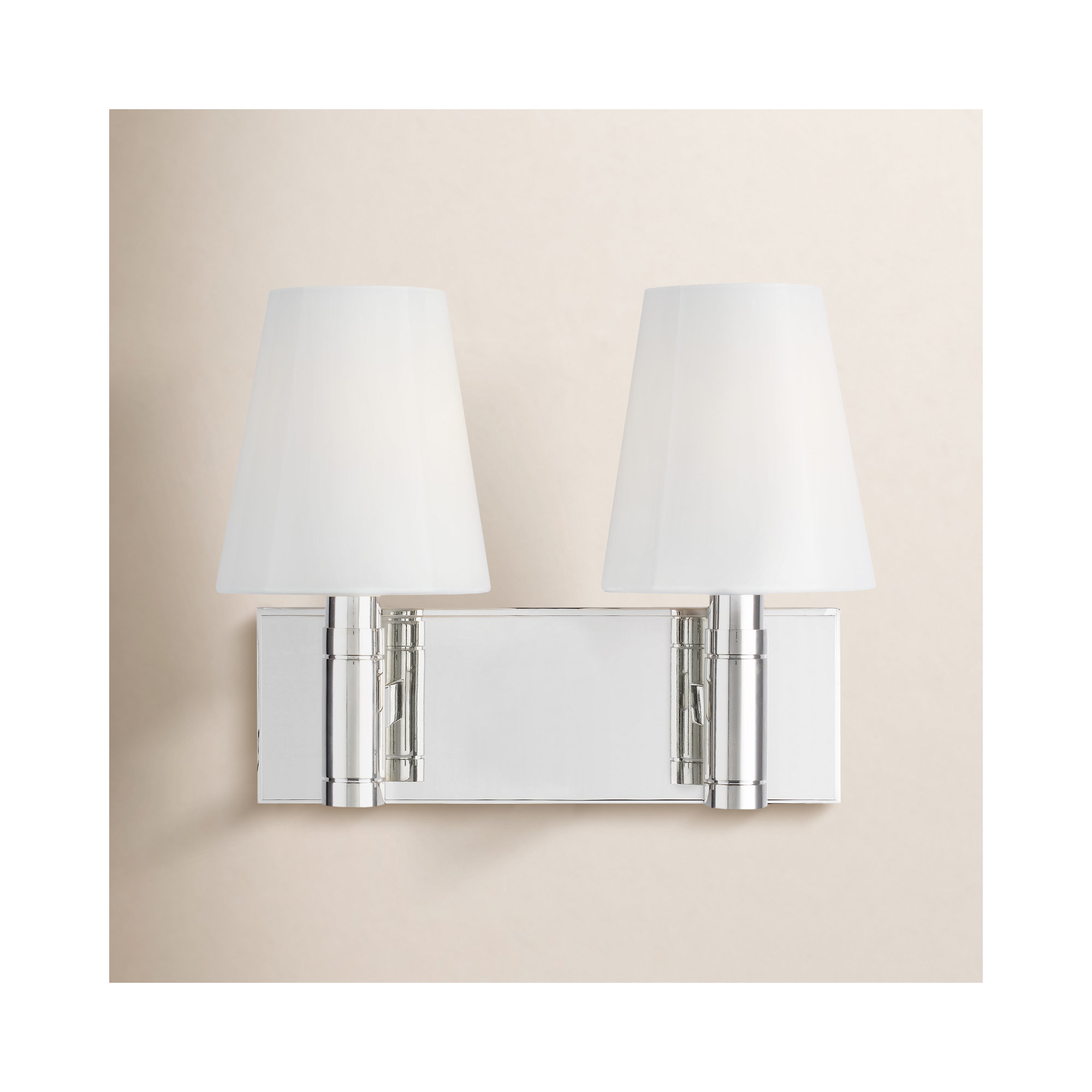 2 Light Frosted Dimmable Vanity Light, Polished Nickel