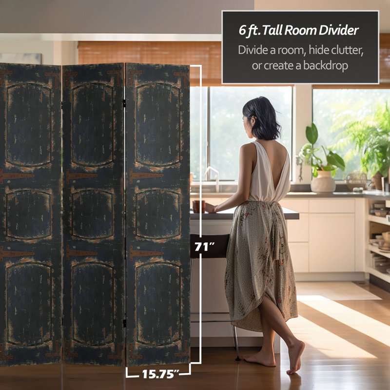 6 Ft. Tall Double Sided Stone Doorway Canvas Room Divider, Black