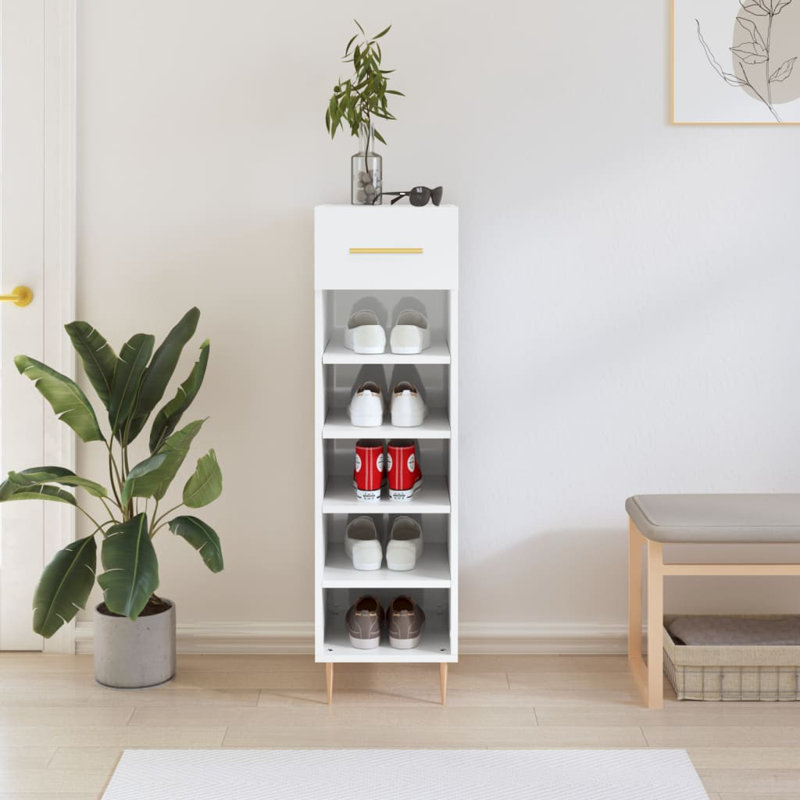 5 Pair Shoe Storage Cabinet, High Gloss White
