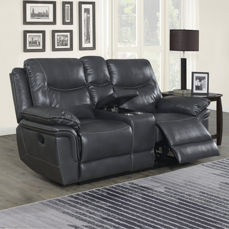 Alejandrina 79.5'' Faux Leather Reclining Loveseat, Gray Faux Leather