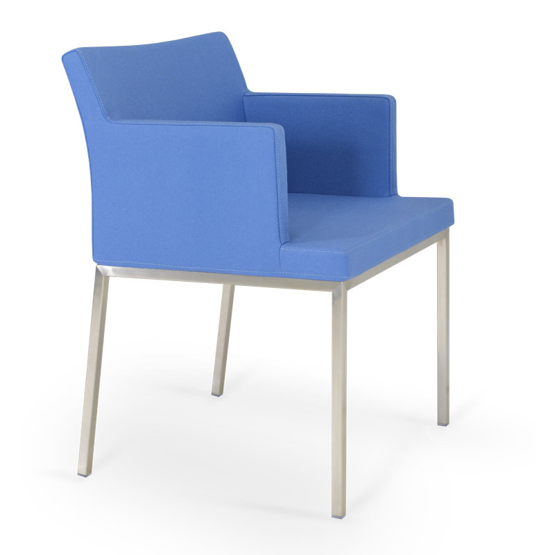 Upholstered Metal Armchair, Red Wool, Chrome