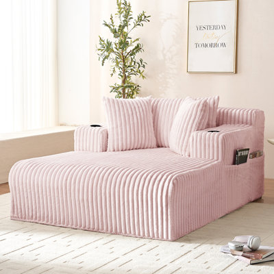 Méridienne rembourrée en velours côtelé Ebern Designs, canapé-lit simple surdimensionné de 43 po de largeur et coussins, canapé-lit à siège profond confortable pour chambre de bébé