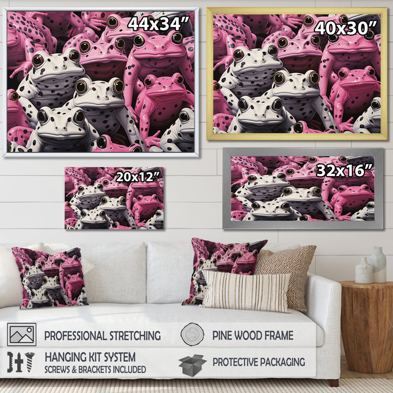 Grenouille blanche et rose Pop Art, Toile tendue, H 16 po x l 32 po x P 1 po