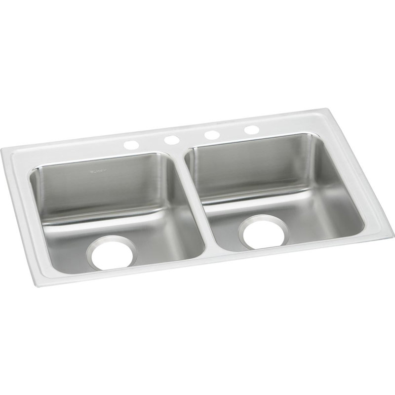 Évier de cuisine à double cuve encastrable L 33 po x l 19,5 po Lustertone, 4 trous, 33" L x 19.5" W
