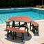Ensemble de table de pique-nique extérieur 6 personnes avec pieds noirs, 3 bancs intégrés et trou de parasol central