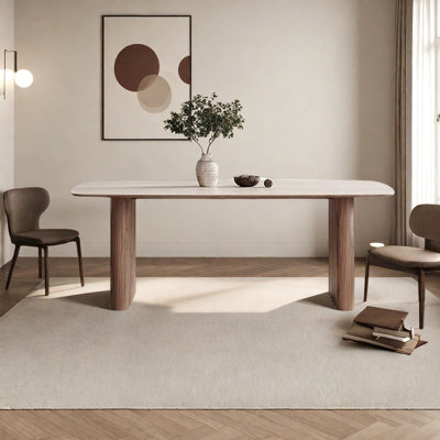Mid-Century Walnut Dining Table with Rock Board