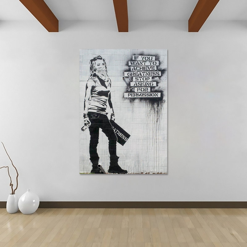 Achieve Greatness Masked Girl by Banksy - Wrapped Canvas Print, 20.5cm H x 30.5cm W x 3.8cm D