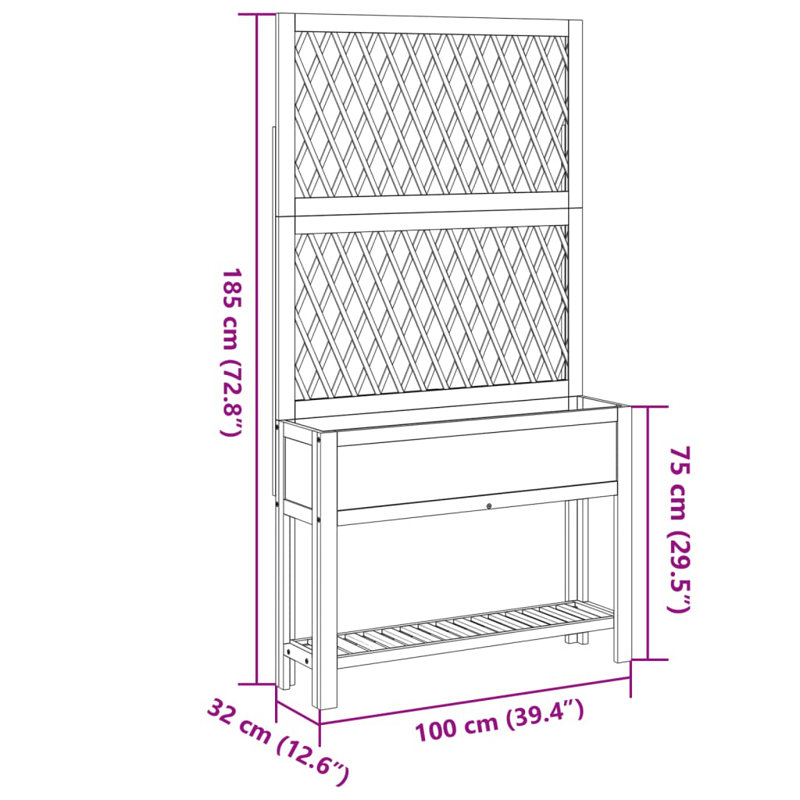 Planter with Trellis and Shelf Outdoor Flower Box Solid Wood Acacia, 39.4" x 12.6" x 72.8"