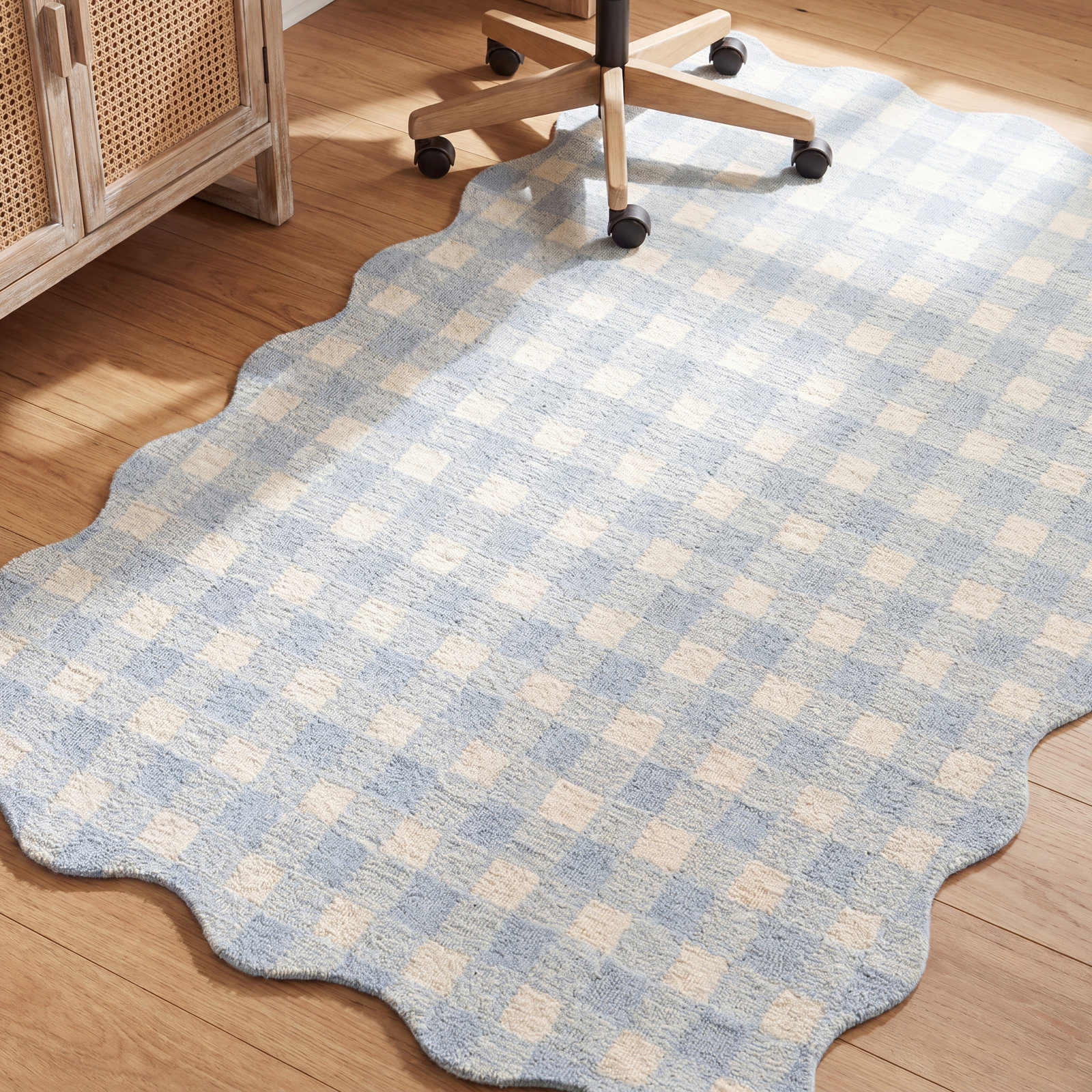 Lola Hand Tufted Wool Plaid Blue Area Rug, Rectangle 7'10" x 9'10"
