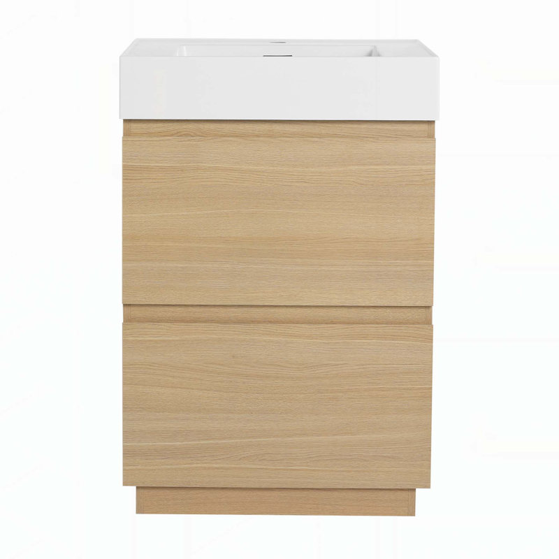 Meuble-lavabo moderne avec tiroir double et lavabo encastré, idéal pour les salles de bain élégantes, Chêne