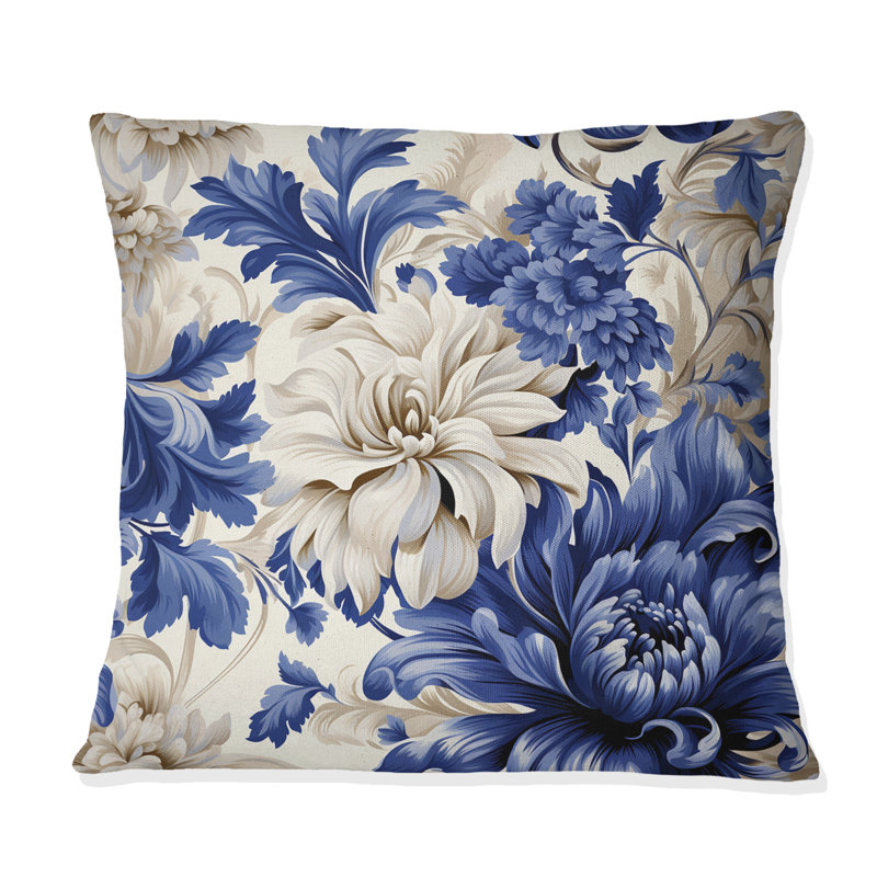 Coussin Cobalt Blue Brocade Victorian, 16 po x 16 po