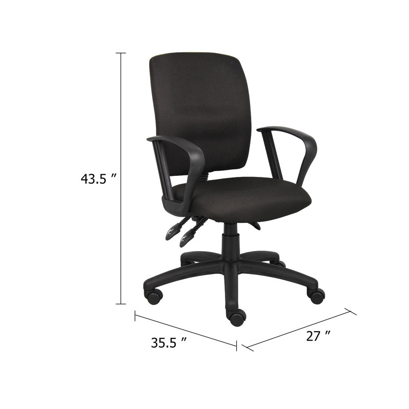 Chaise de bureau pivotante Zean, accoudoirs bouclés, tissu en crêpe noir, roulement