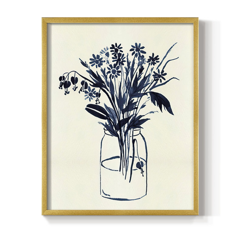 Indigo Floral Vase II, reproduction encadrée - bois massif, H 21 po x l 17 po, Doré
