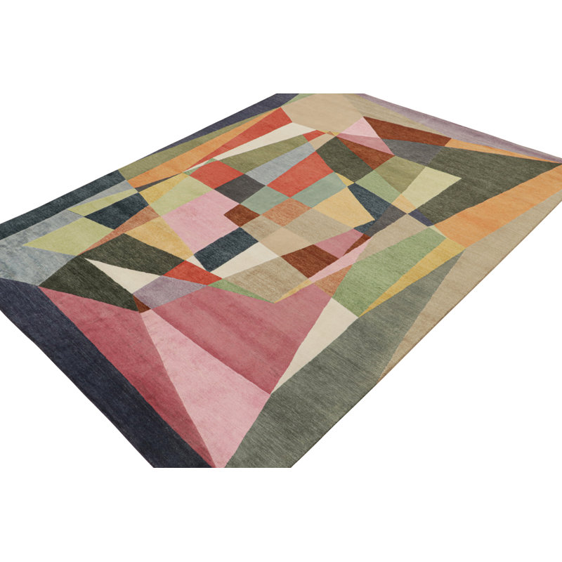 Hand Knotted Geometric Area Rug, Rectangle 13' x 19'