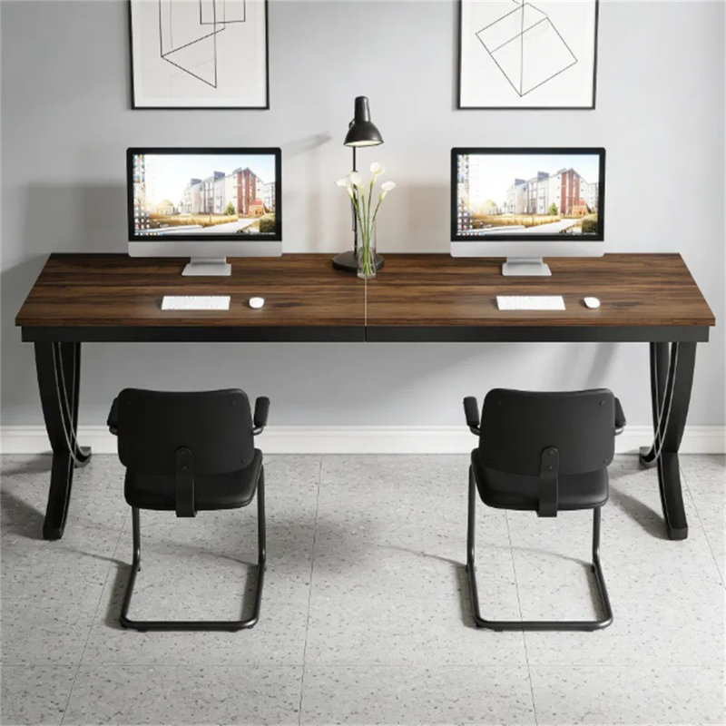 Double Person Office Desk, 78.7 Inch Computer Desk With Metal Frame, Spacious Study Desk For 2