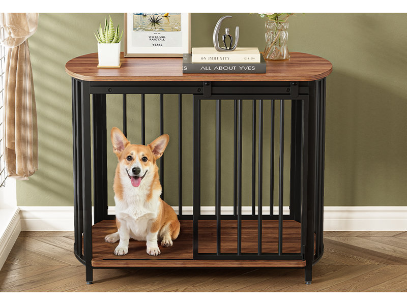 Mobilier de caisse moderne pour petits et moyens chiens | Table de bout avec portes doubles | Fabrication en pin robuste | Chenil d'intérieur et décoration intérieure | Assemblage facile