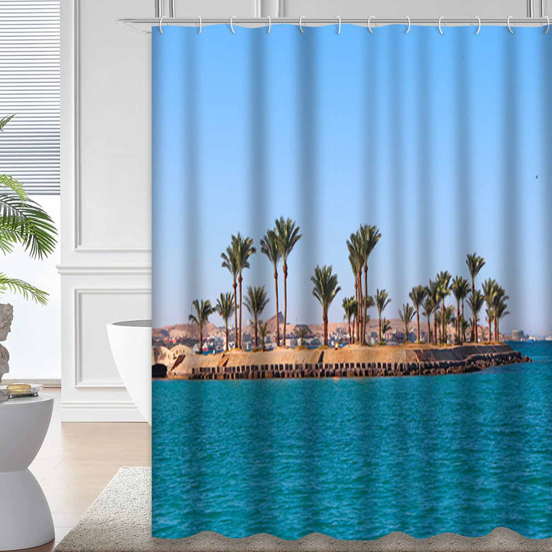 Tropical Island Palm Sea Paradise - vacances rouges avec 12 crochets, L 72 po x l 78 po