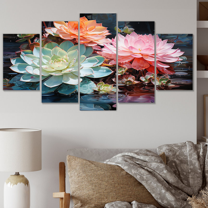 Succulents Succulent Reflections - Décoration murale florale - 5 panneaux